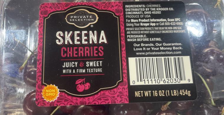 Skeena Cherries in a 1# clam priced at $5.99 good quality and firm.